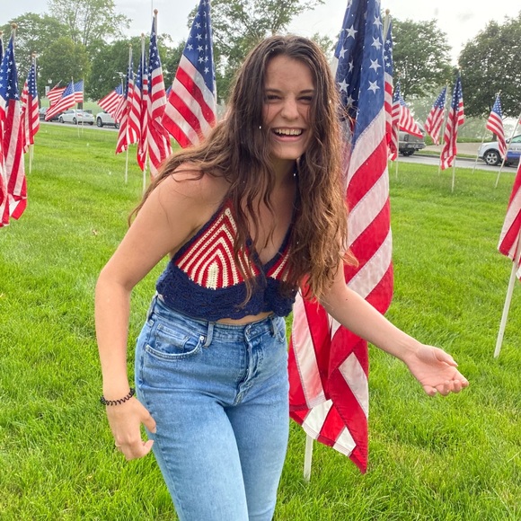 Handmade red white and blue crochet crop top - Picture 2 of 6
